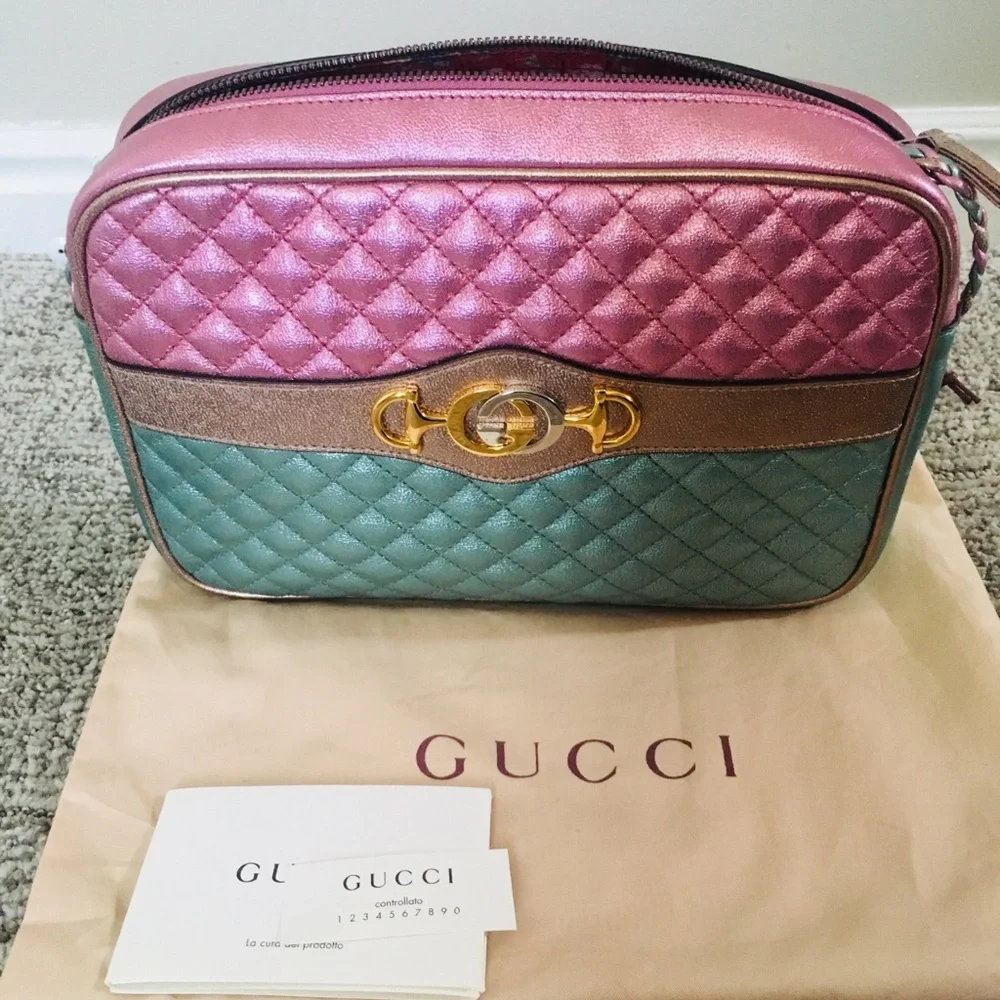 New Authentic GUCCI Small Quilted Metallic Leather Shoulder Bag Small Multicolor - Picture 2 of 8